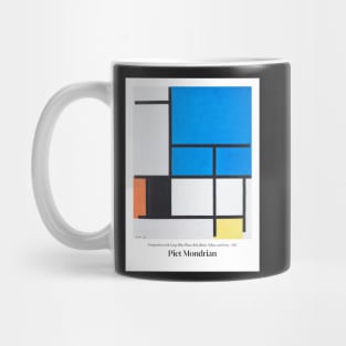 Composition with Large Blue Plane, Red, Black, Yellow, and Gray with text Mug